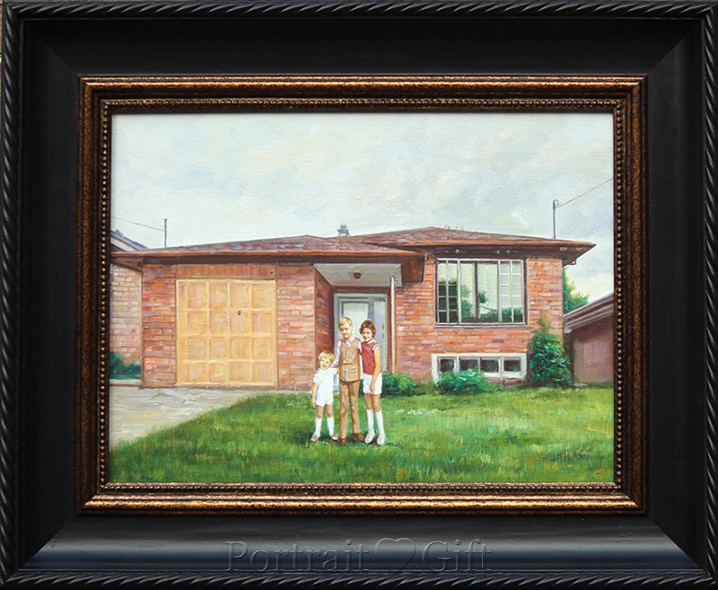 Three Kids near Their House Watercolor 2