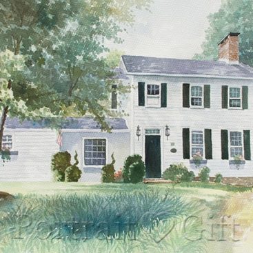 House Around Trees Watercolor