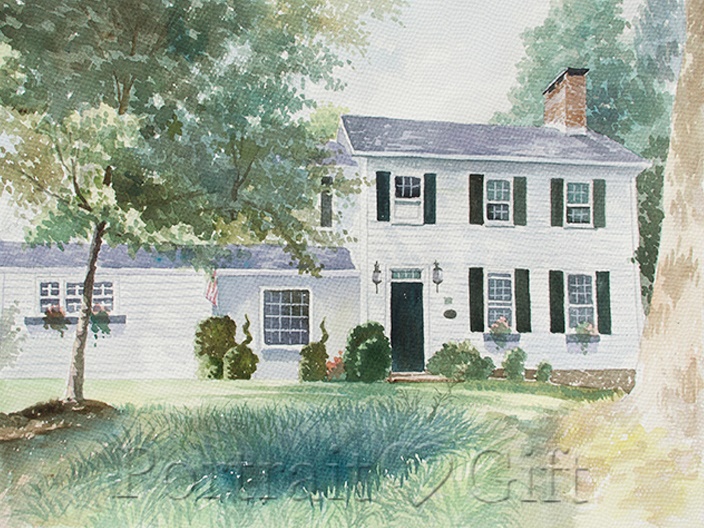 House Around Trees Watercolor
