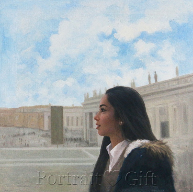 Lady Portrait Near Historical Buildings