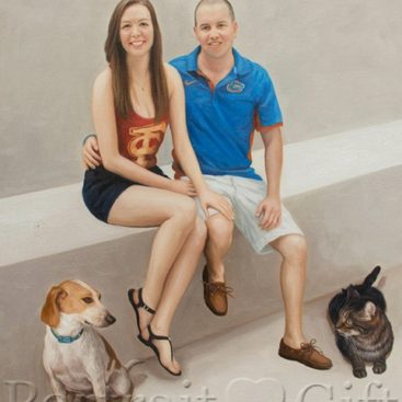 Sweet Couple with Their Dog and Cat