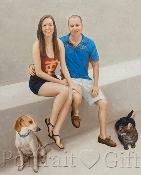 Sweet Couple with Their Dog and Cat