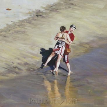Happy Couple Playing Near Seaside