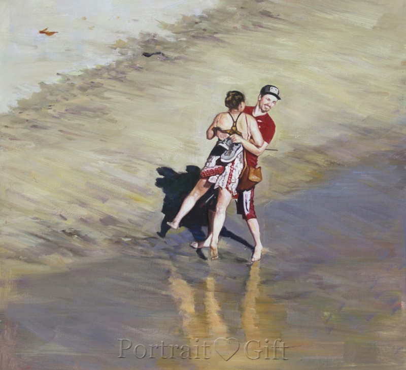 Happy Couple Playing Near Seaside