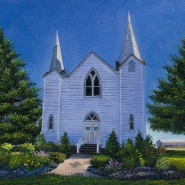 White Church Near Pine Trees
