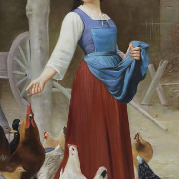 A woman who feeds chickens