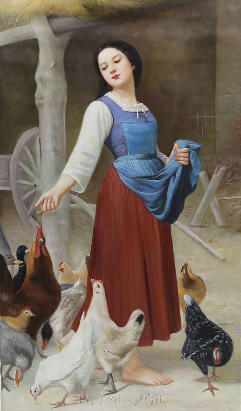 A woman who feeds chickens